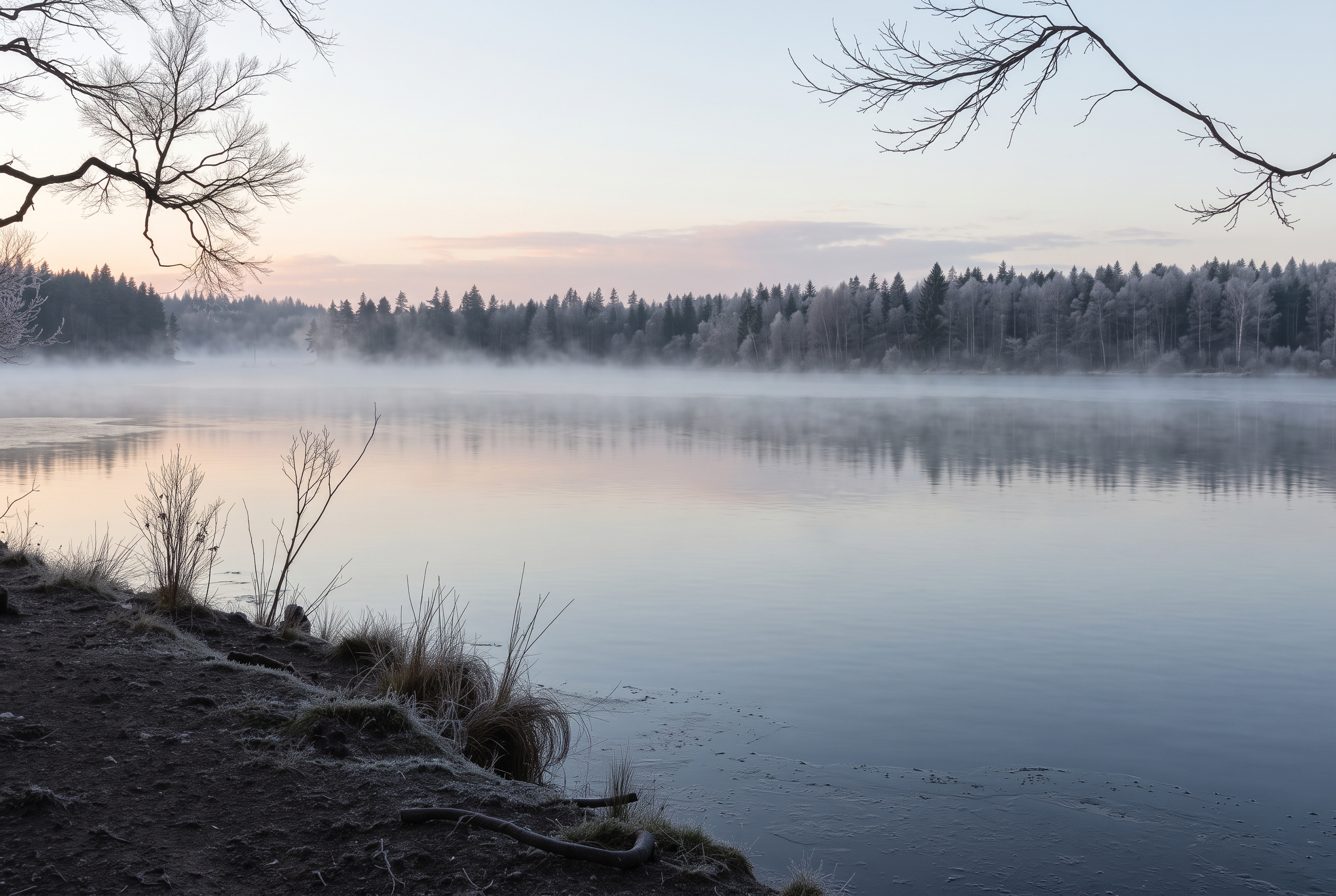 Klusa Adventa laika ainava Doles salā pie Daugavas